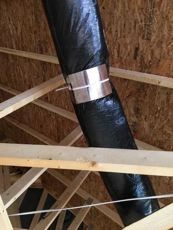 Insulated flex duct installed with a Thermopan flex duct saddle