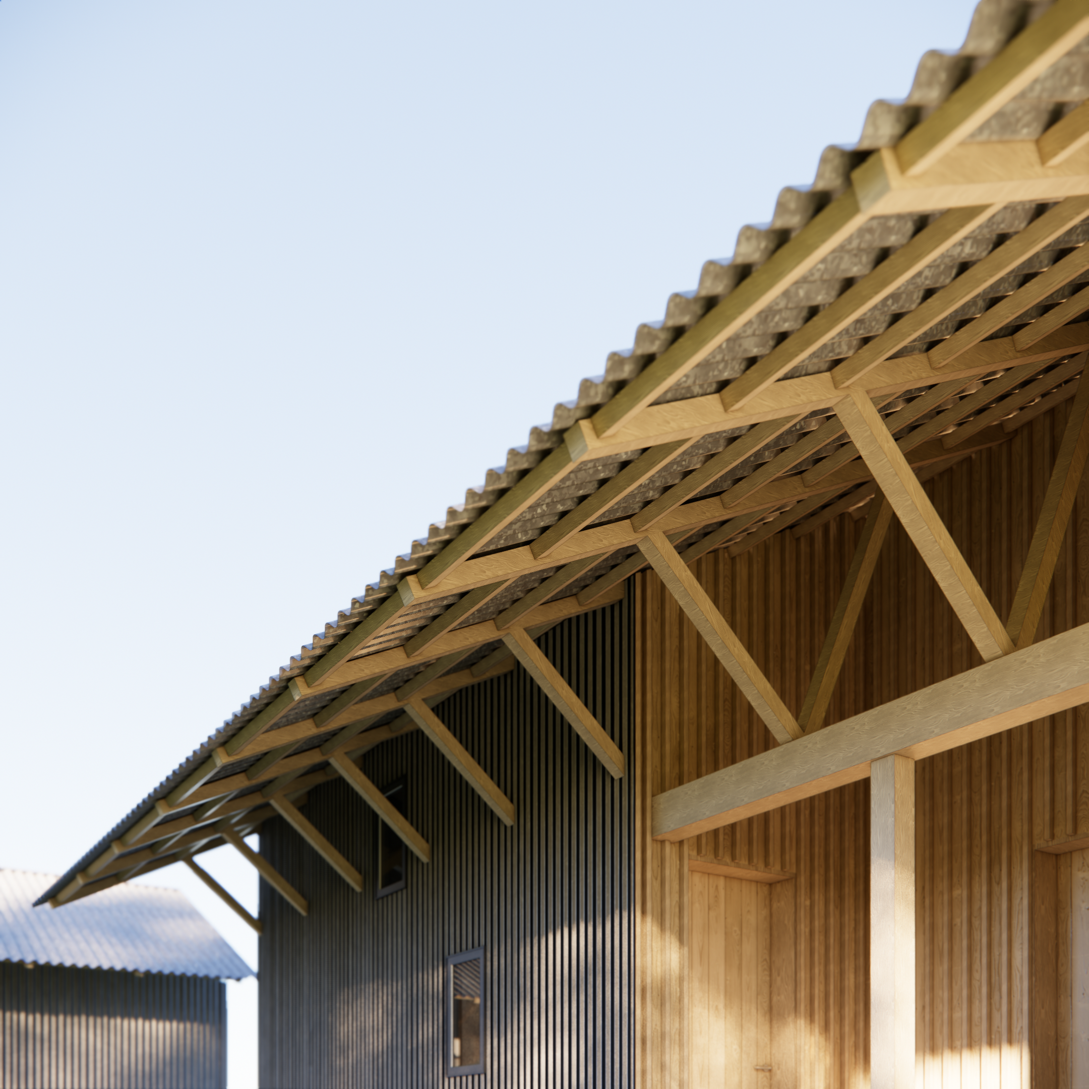 Wood framed entry porch