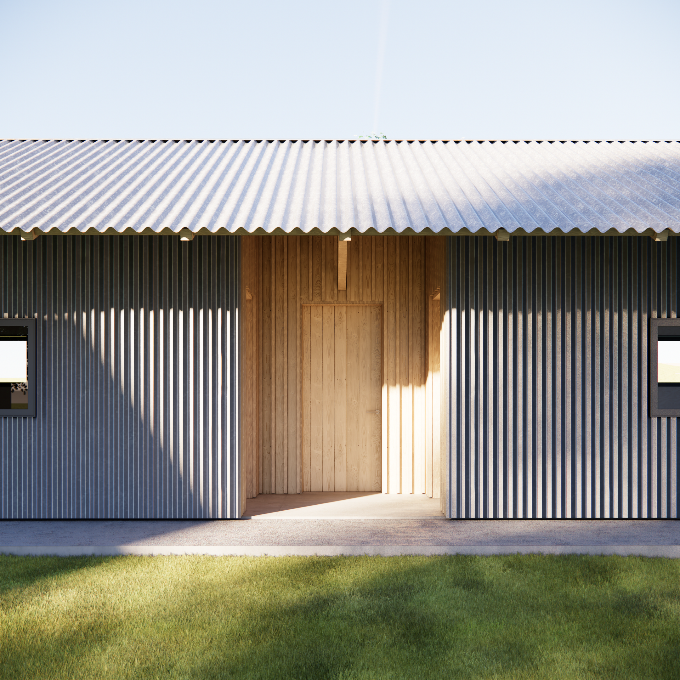 Wood framed entry porch