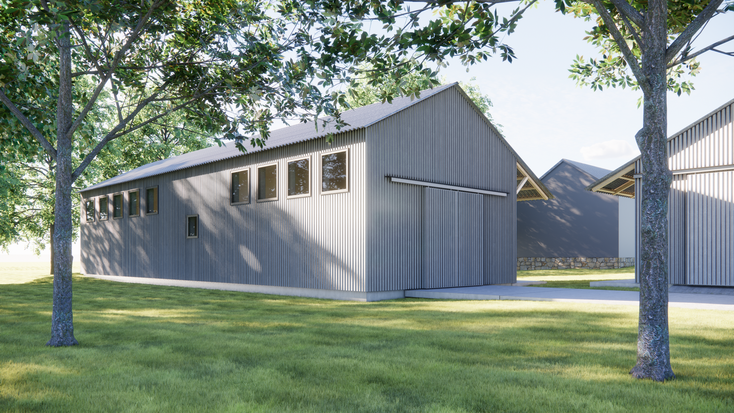 Corrugated steel artist studio with barn doors