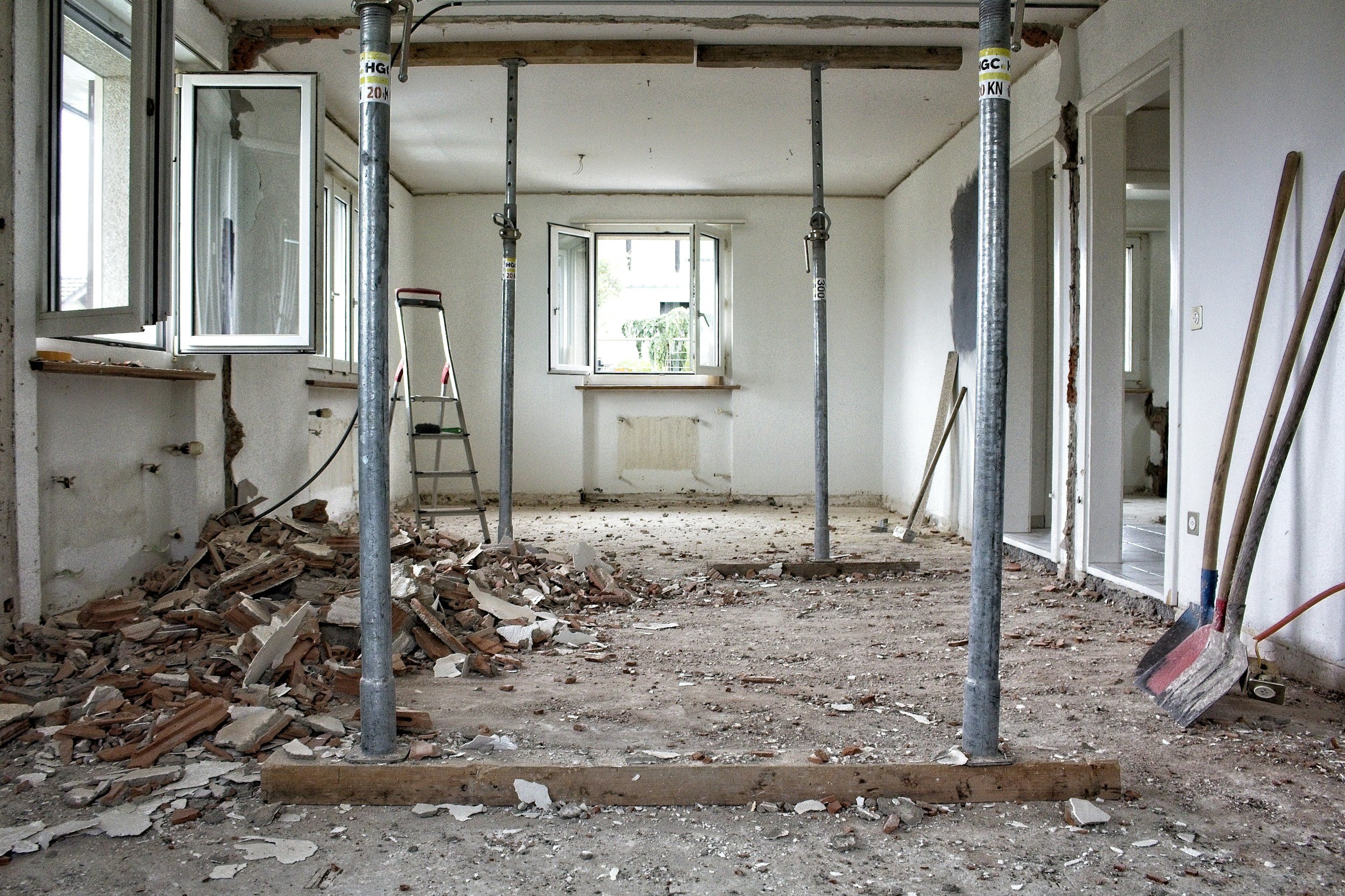 House interior in disarray during renovation.
