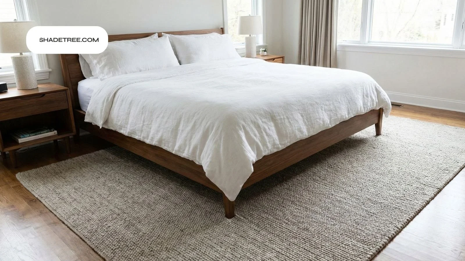 What size rug for king size bed under a modern wooden bed frame