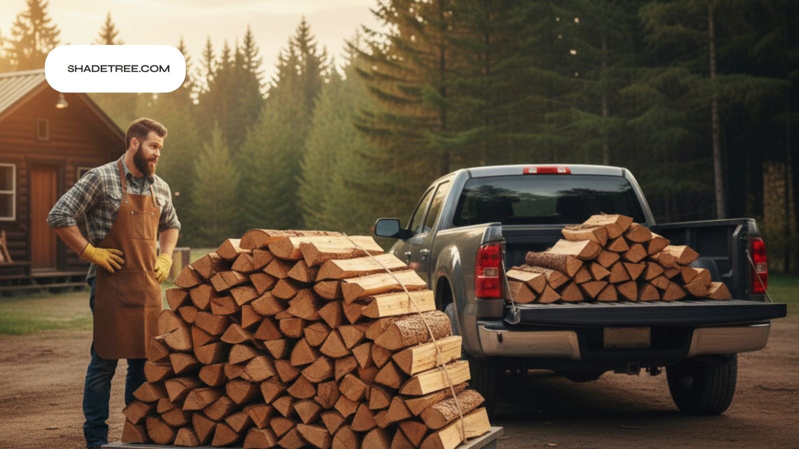 How Much Does a Cord of Wood Weigh loading stacked logs into truck