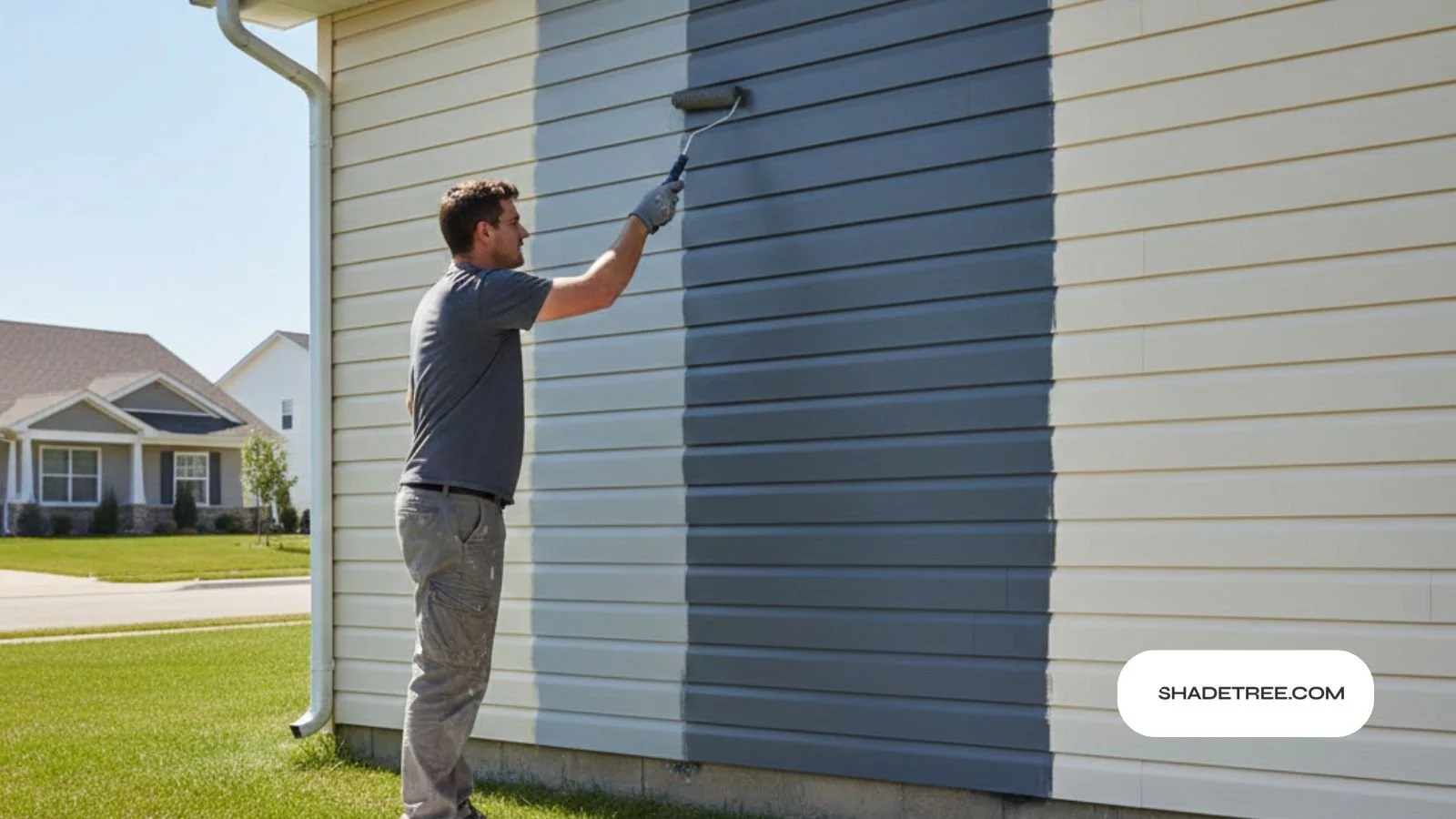 Man rolling new color on house – Can You Paint Vinyl Cladding guide