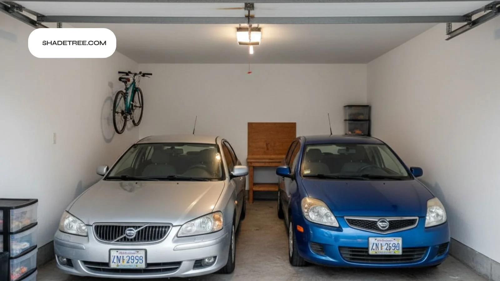 how many square feet is a 2 car garage showing two parked vehicles inside