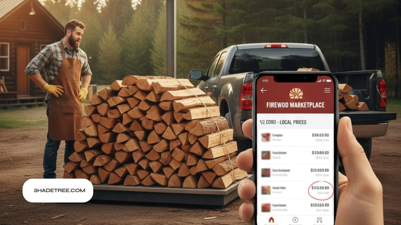 How Much Does a Cord of Wood Weigh comparing firewood prices on phone
