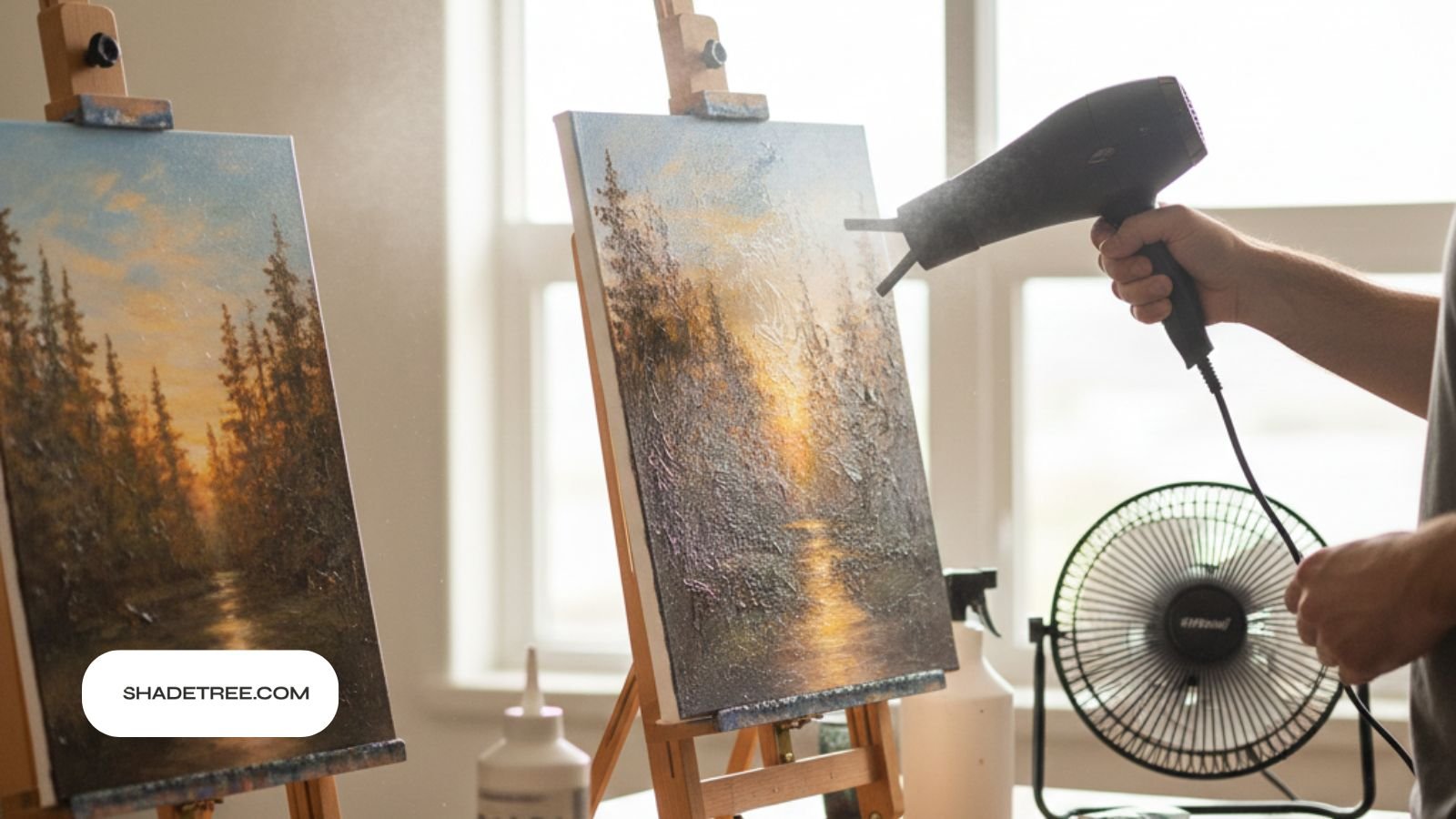 how long does it take for acrylic paint to dry using a blower on canvas