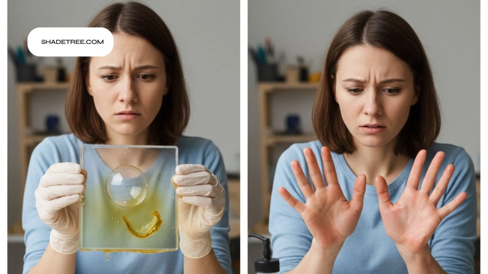 is resin plastic sticky resin residue on hands after casting