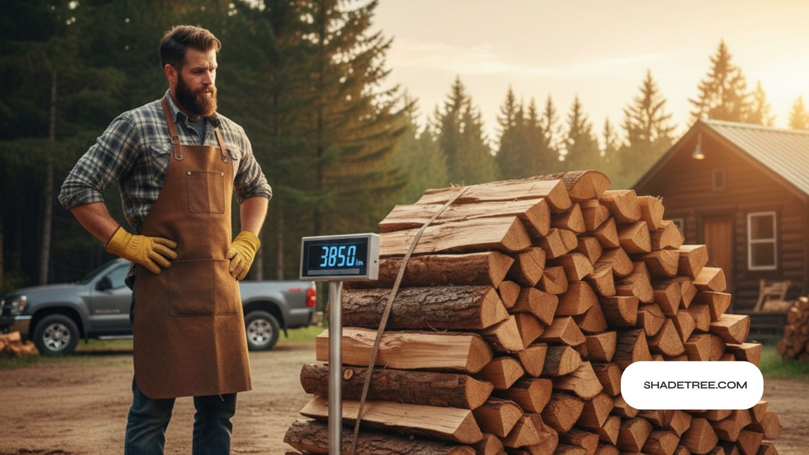 How Much Does a Cord of Wood Weigh stacked firewood beside cabin