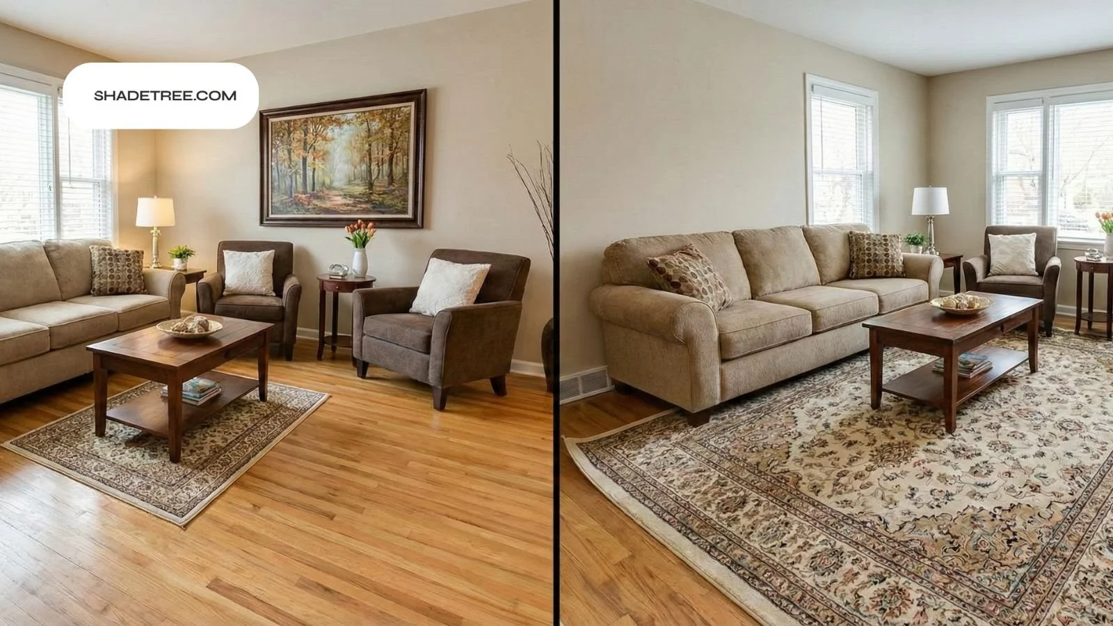 What size rug for king size bed proportions shown in styled interior