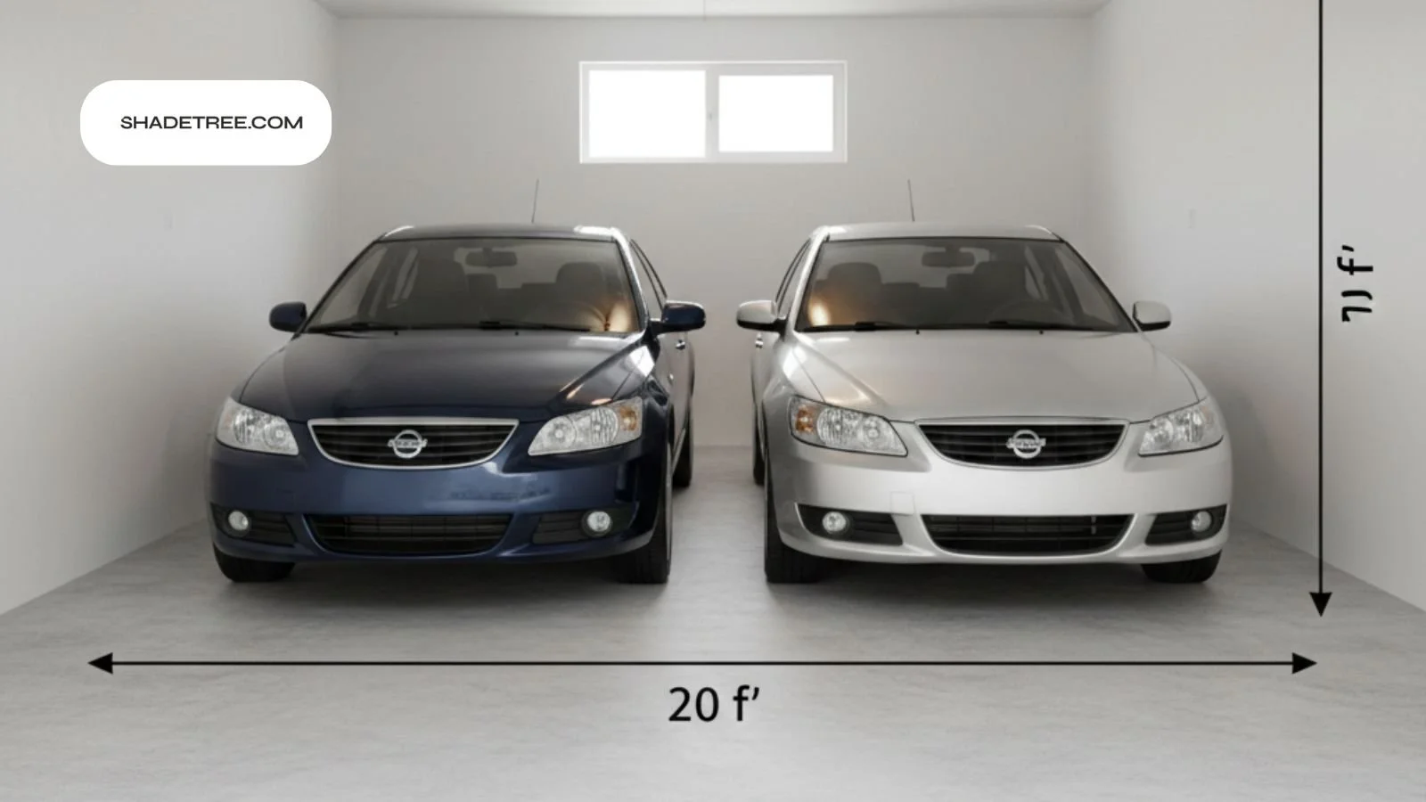 how many square feet is a 2 car garage width and depth measurement shown