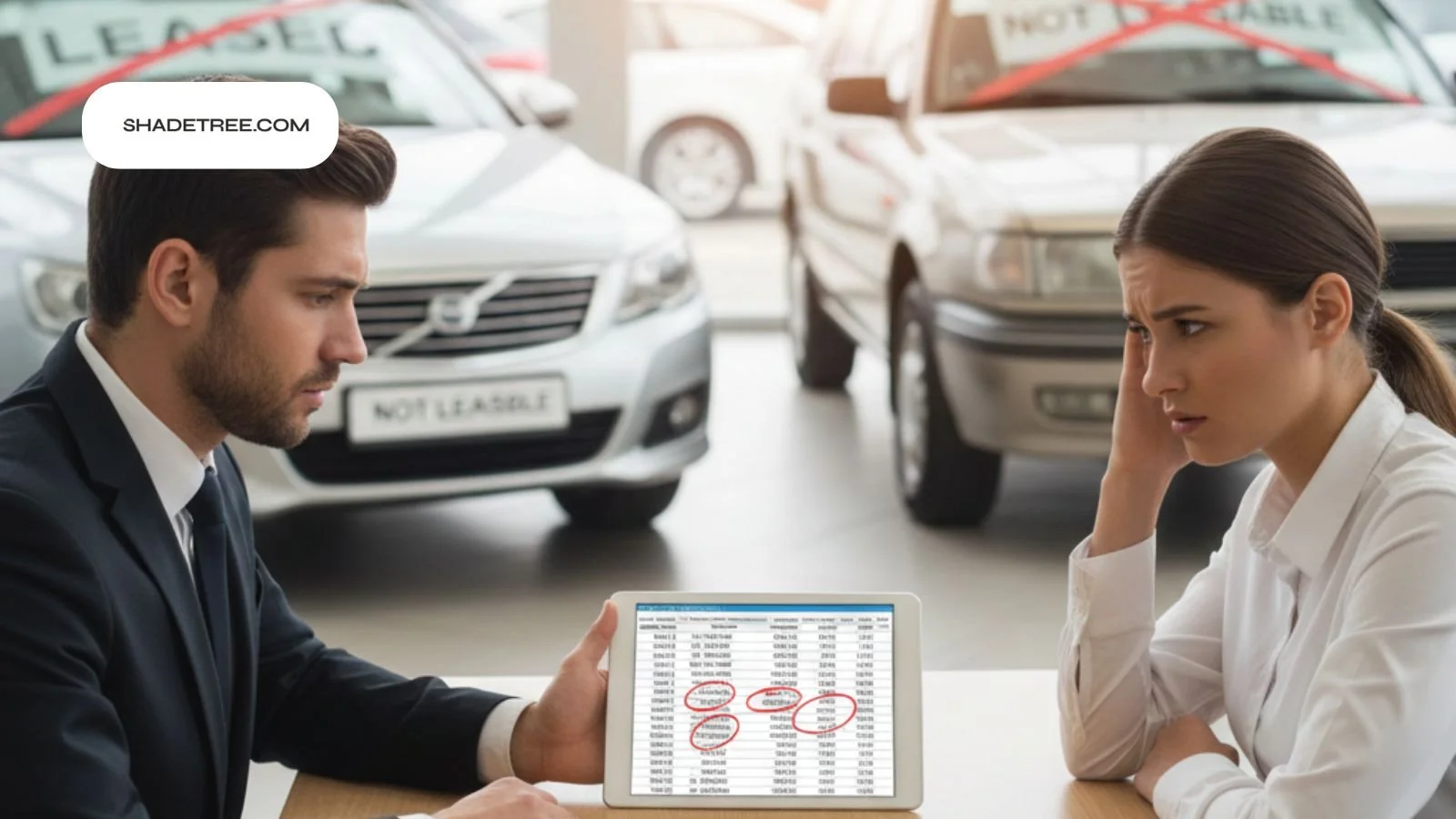 Can You Lease a Used Car negotiation showing cost concerns on tablet