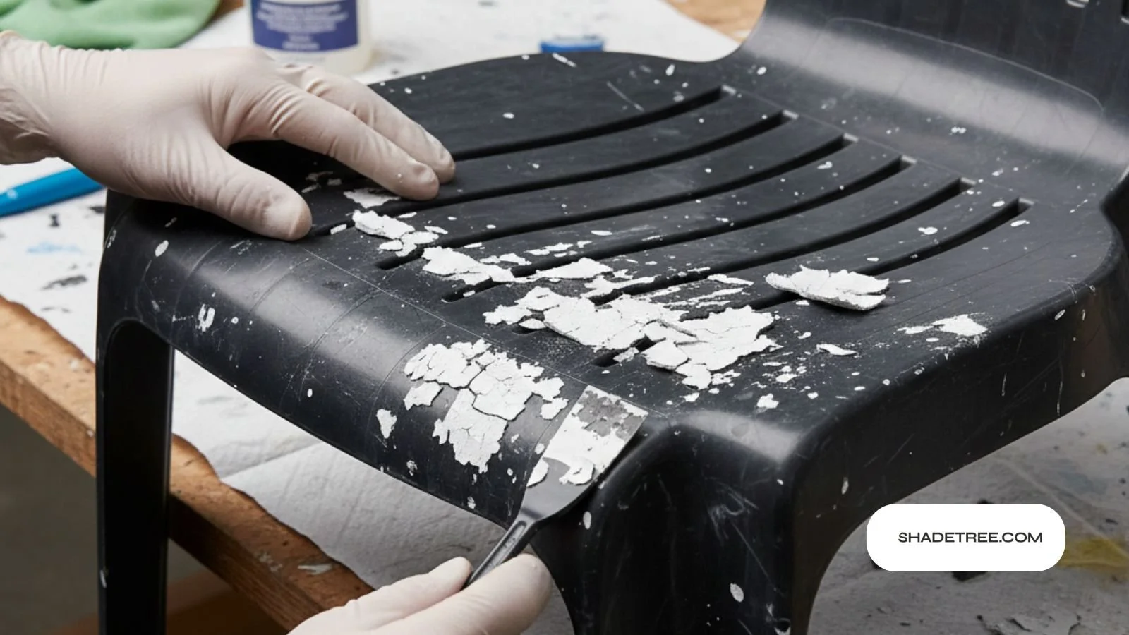 how to remove paint from plastic using a scraper on a chair