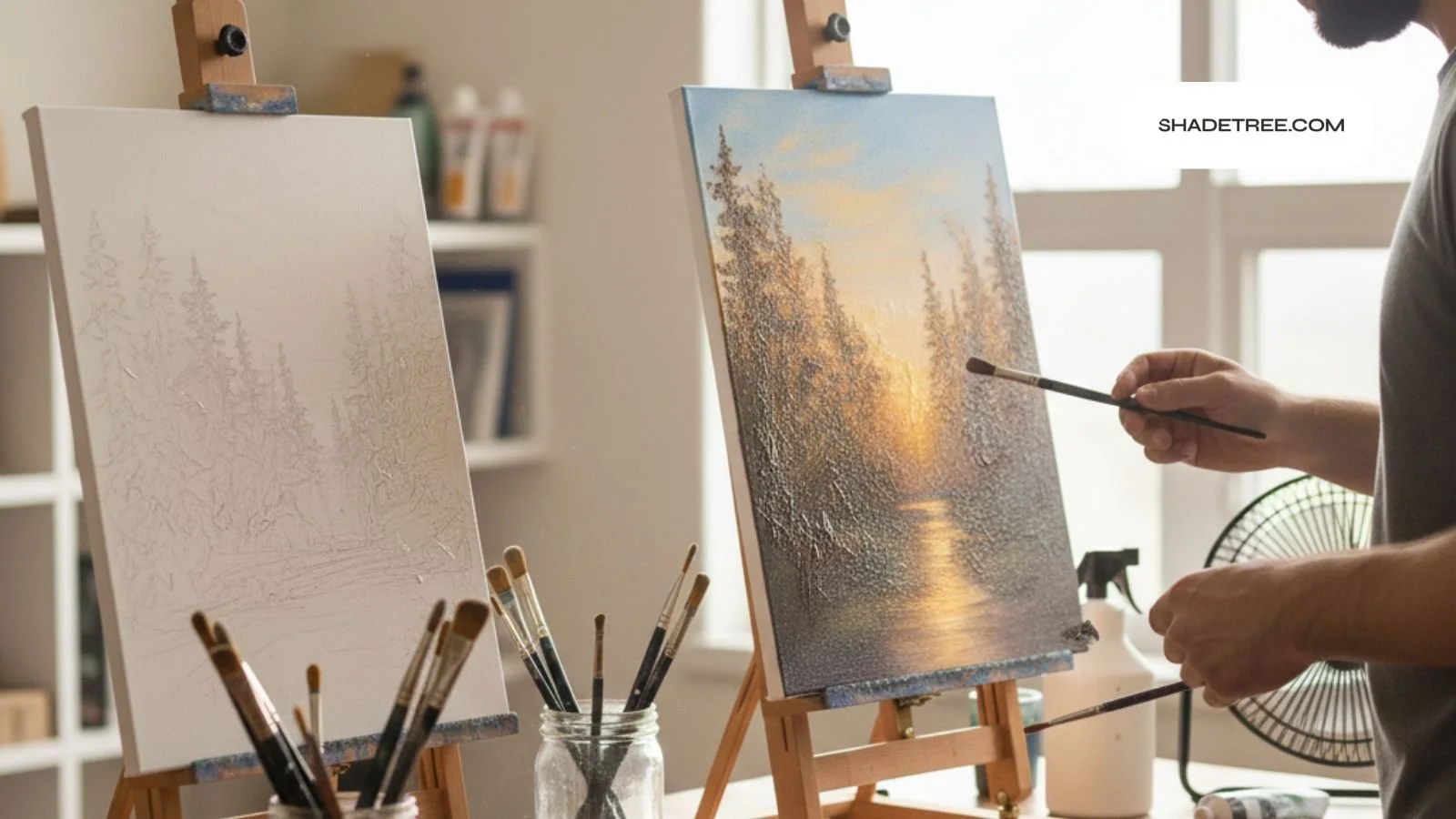 how long does it take for acrylic paint to dry as painter finishes scene