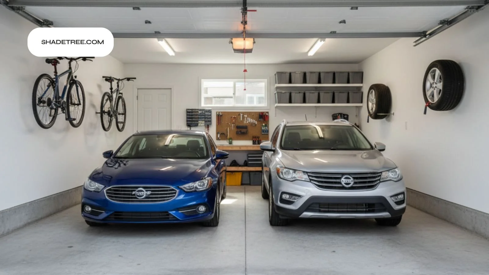 how many square feet is a 2 car garage with bikes and organized storage