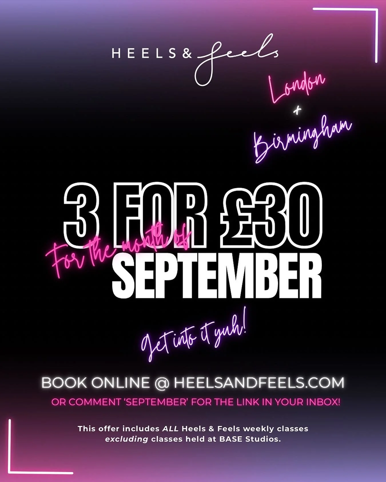 Comment SEPTEMBER and get the deal straight to your inbox 😈🔥🤤

Ok let&rsquo;s talk exciting things this month&hellip;

First up&hellip; 

A September steal with the most yummy deal: 
3 classes for &pound;30 😱🥵
Getting you back to the studio and 