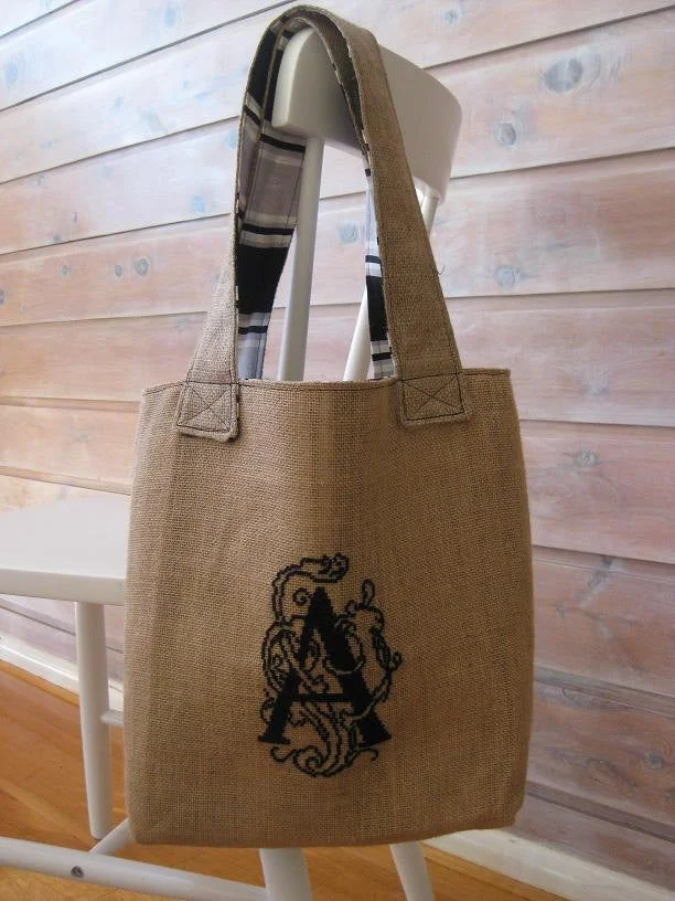 Cross Stitch Pattern Monogram Needlepoint Tote Bag Black Diy Make It Personal Burlap Pillow Cover French Country Anette Eriksson Design Anette Eriksson Design