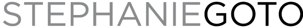 Text displaying the name 'Stephanie Goto' in white letters on a black background.  Award winning New York based Architecture and Interiors firm.