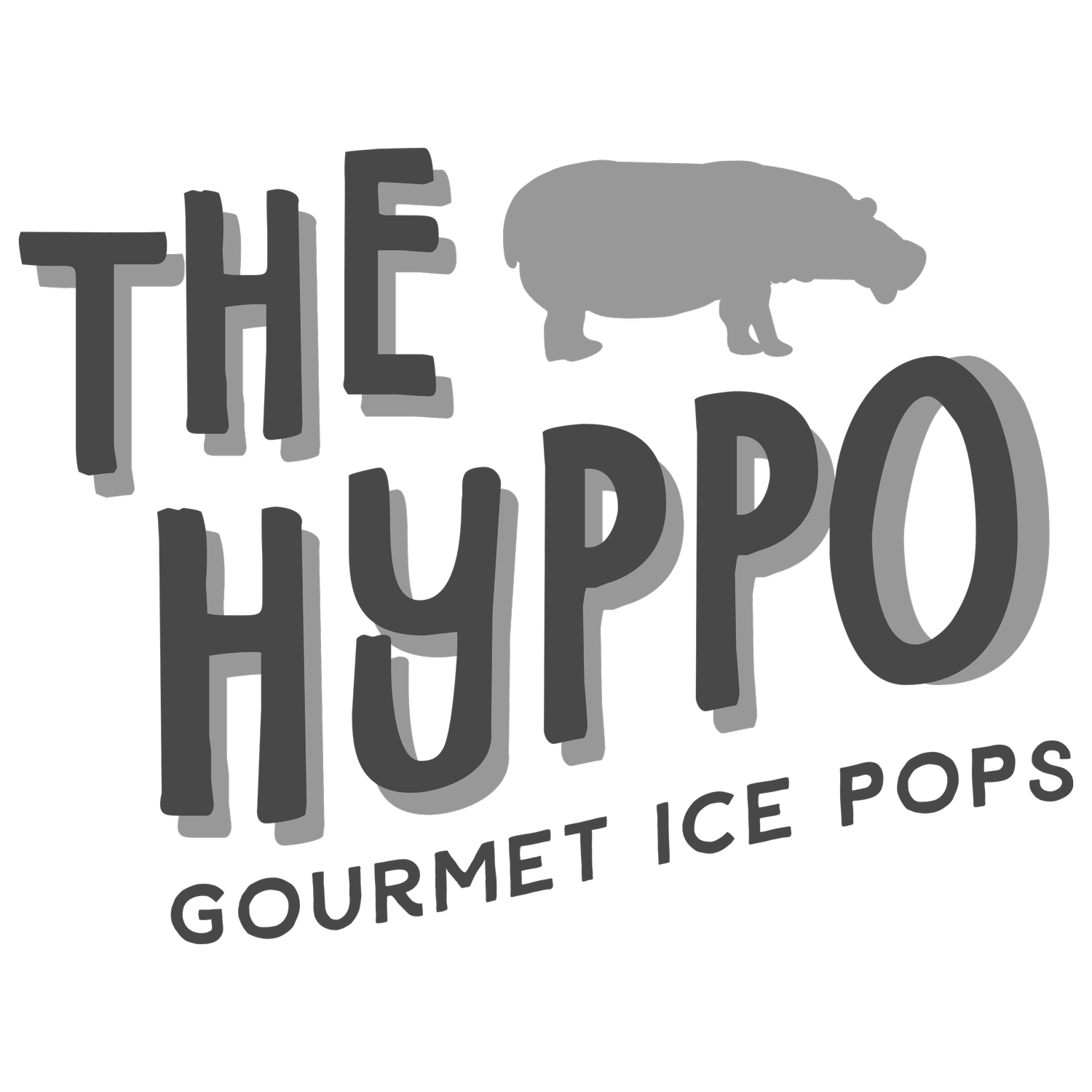 Black and gray logo with the words "The HYPPO" and "Gourmet Ice Pops" and a hippopotamus silhouette.