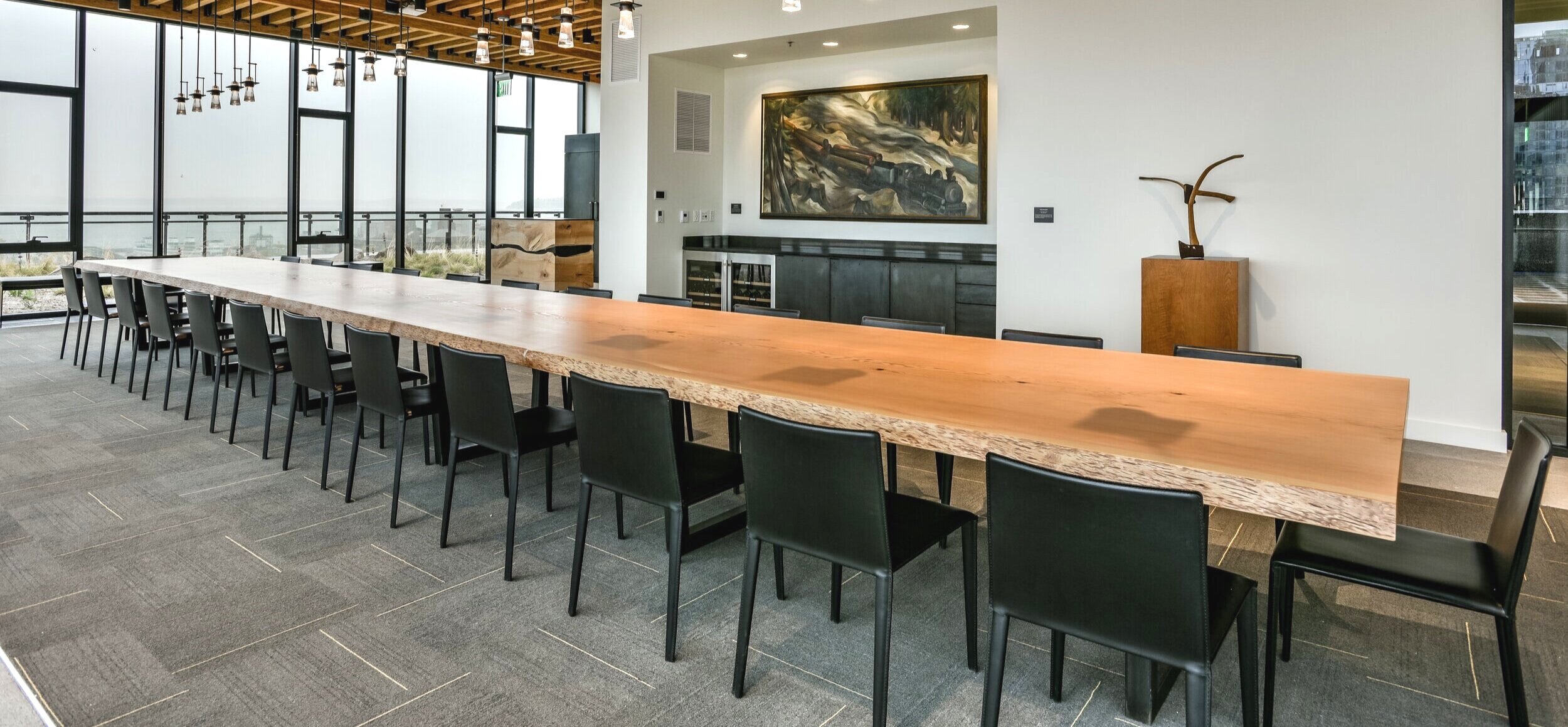 single slab 30ft fir conference table in clear finish