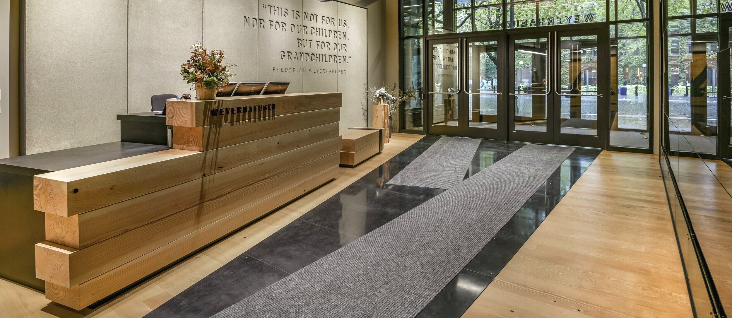 fir timbers reception desk and bench in clear finish