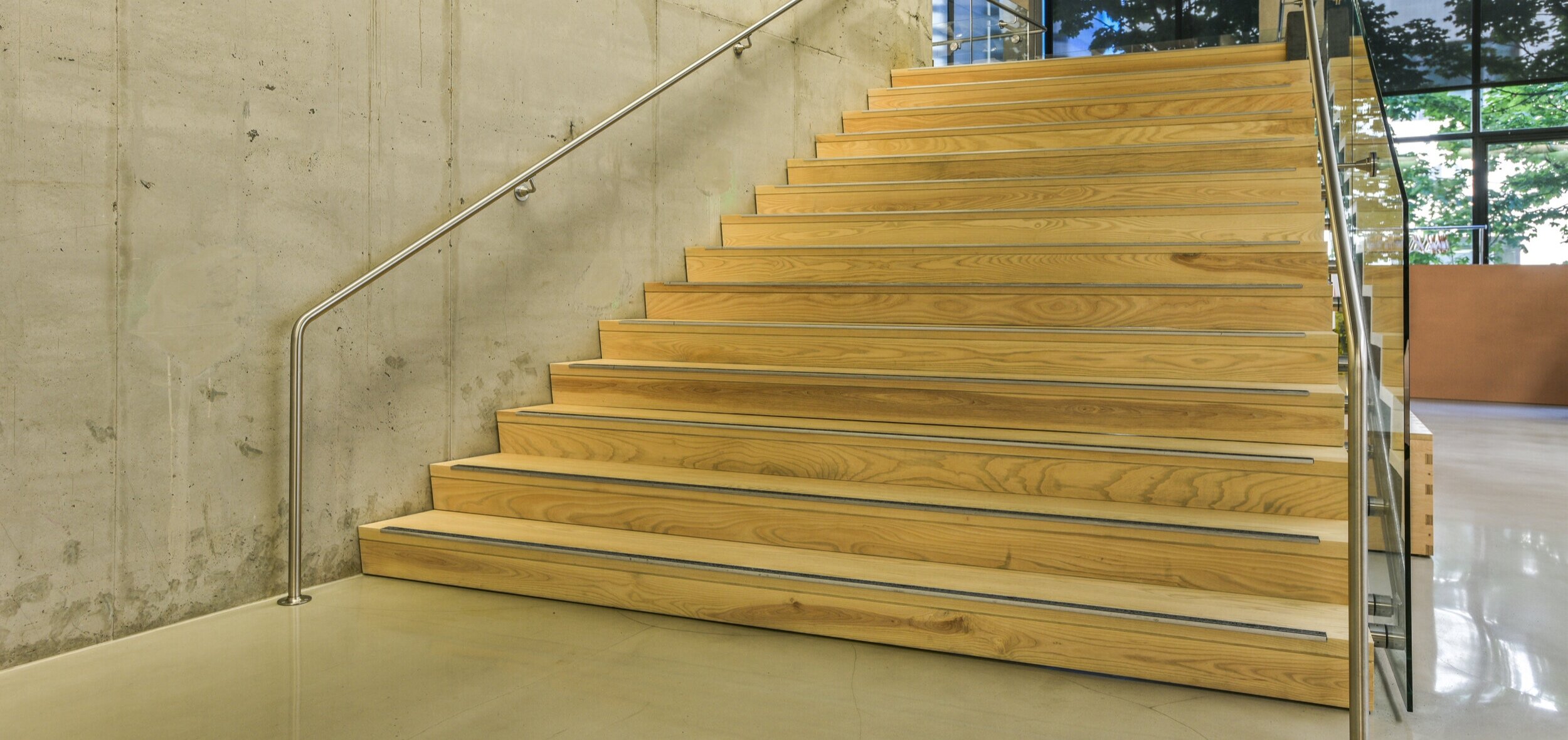 custom ash stair treads in clear finish