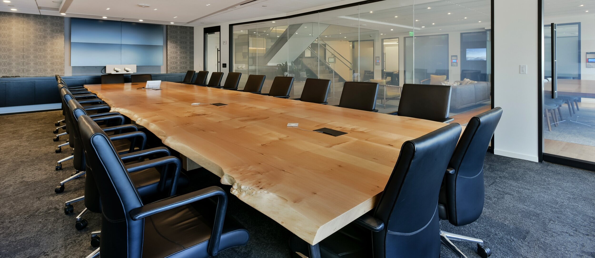 live edge planked maple conference table in clear finish