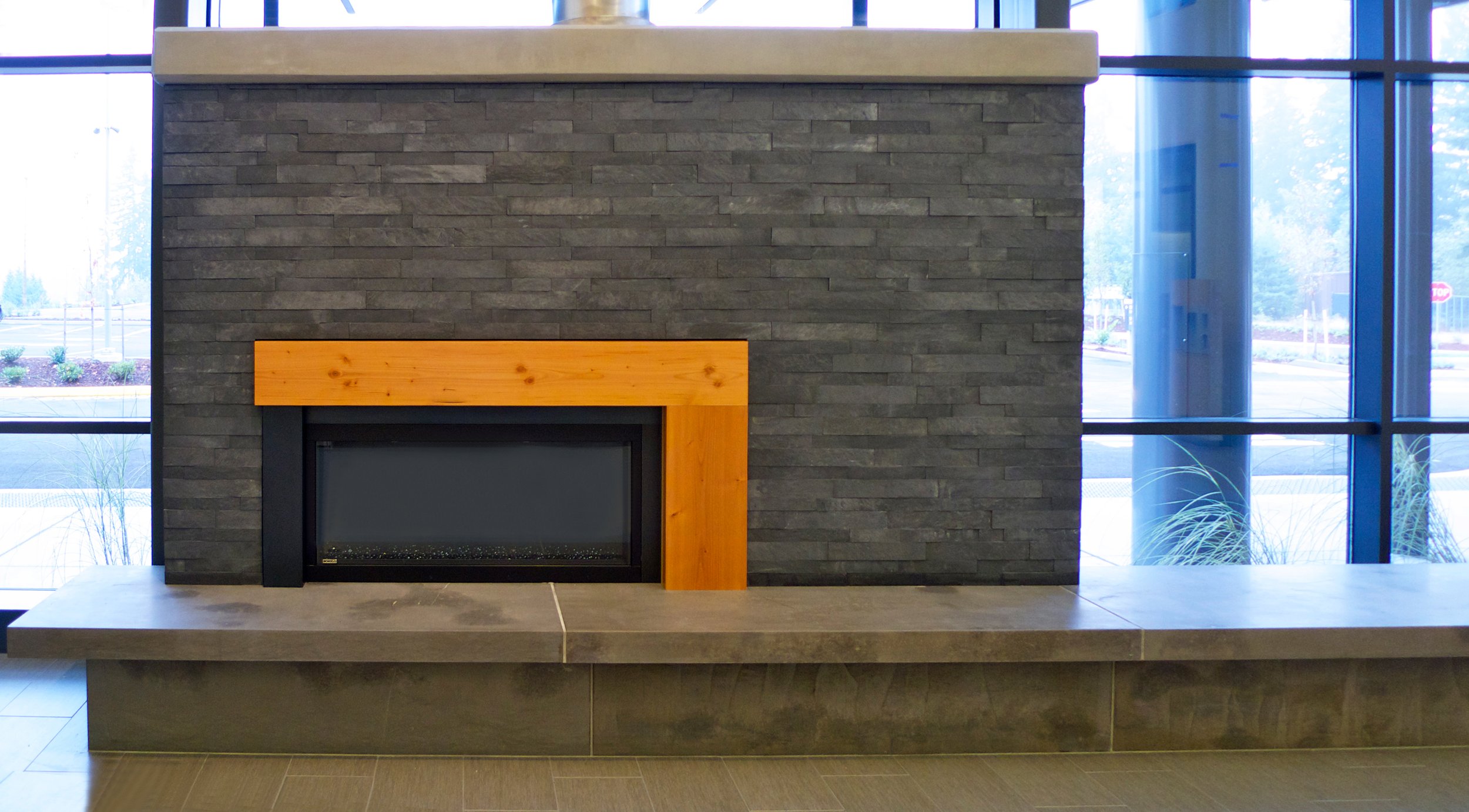 Site-sourced fir fireplace mantel