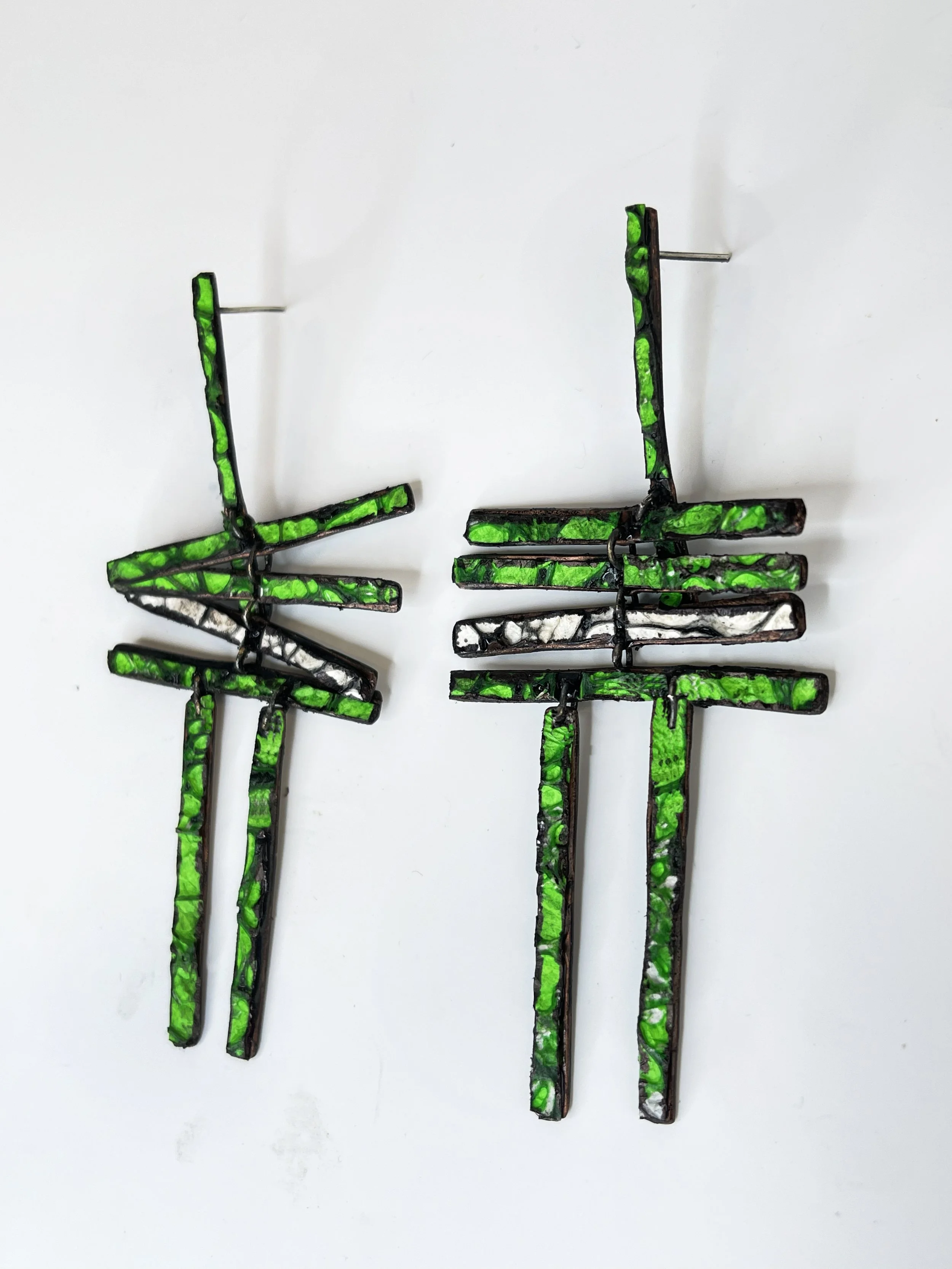 Green Lines Drop — Structural Drop Earrings