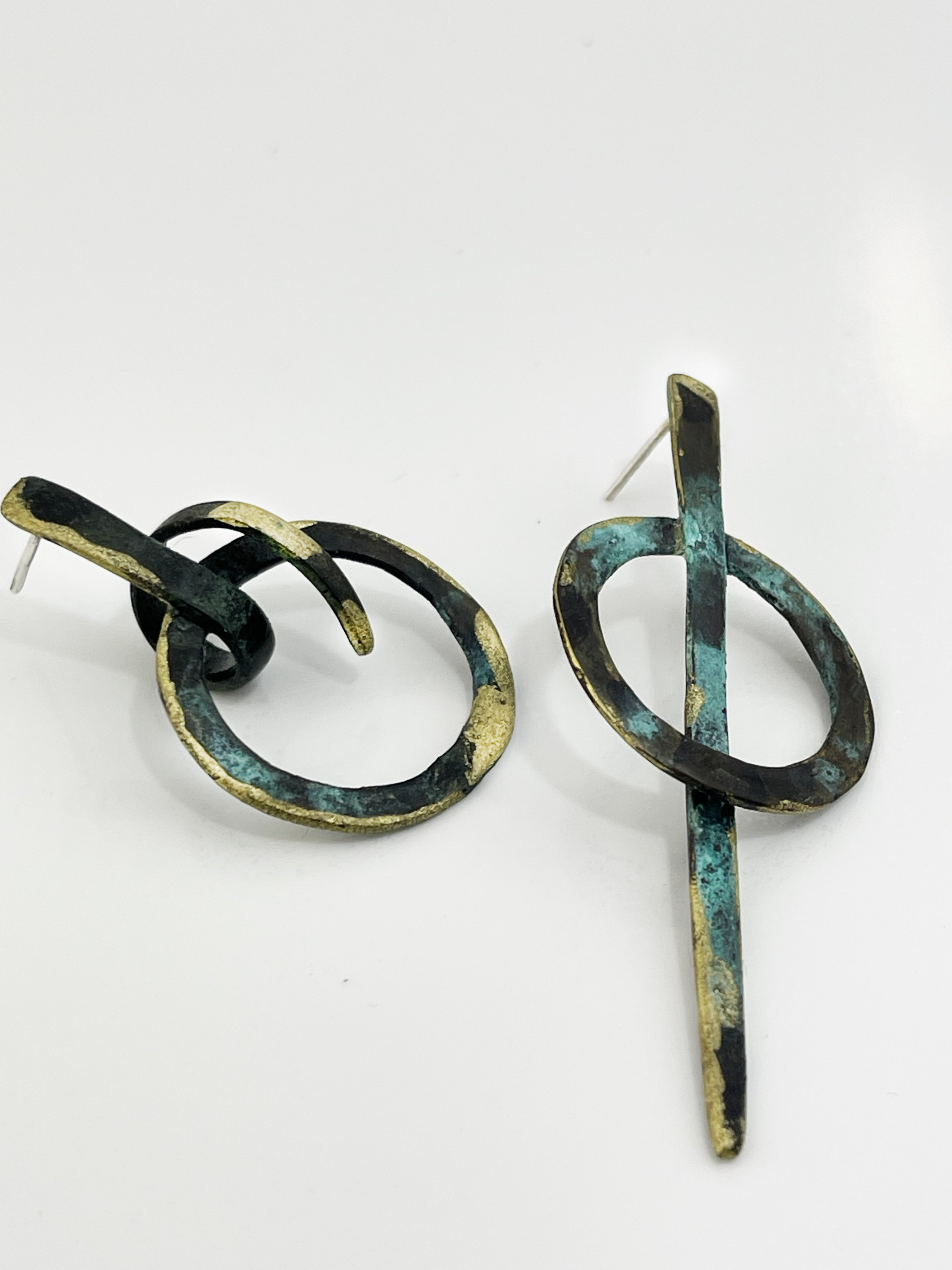Echo Shapes Geometric Brass Statement Earrings — handmade brass art jewelry earrings — Frog Aspect Brooklyn