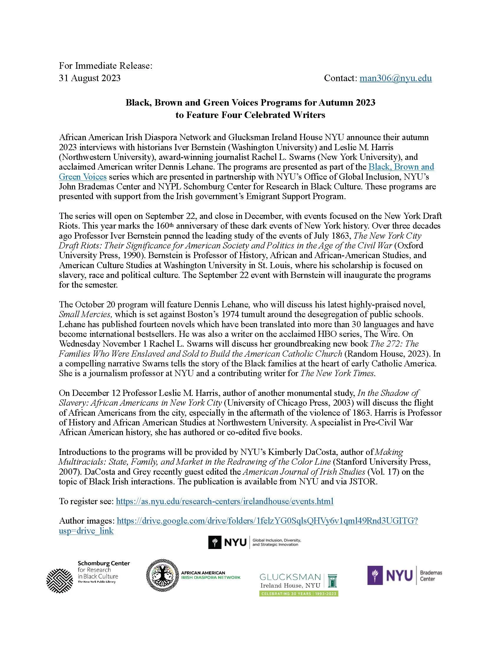 Black, Brown and Green Voices Announces Fall  2023 Schedule