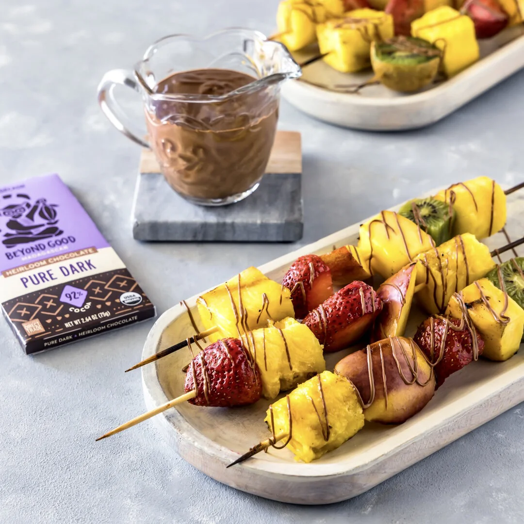 Grilled Fruit Kabobs with Chocolate Sauce
