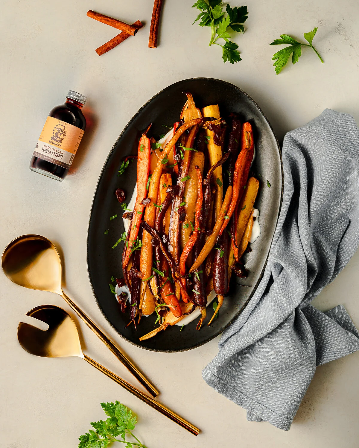 Roasted Vanilla Glazed Carrots with Dates and Yogurt