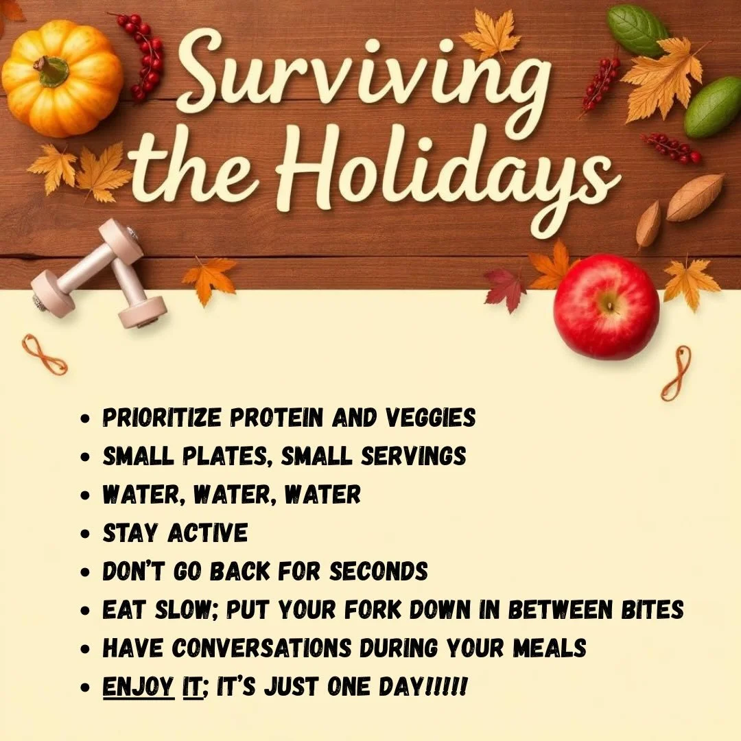 At the end of the day, it&rsquo;s just one day! Don&rsquo;t let it snowball and you&rsquo;re good! But if you&rsquo;re wanting to maintain progress and stick to your plan this holiday season, here are some super easy/basic tips! Happy Thanksgiving! E
