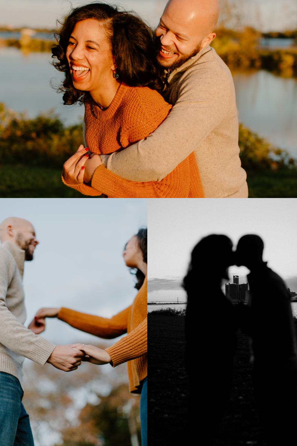 A meaningful engagement session during golden hour on Belle Isle in Detroit, Michigan.