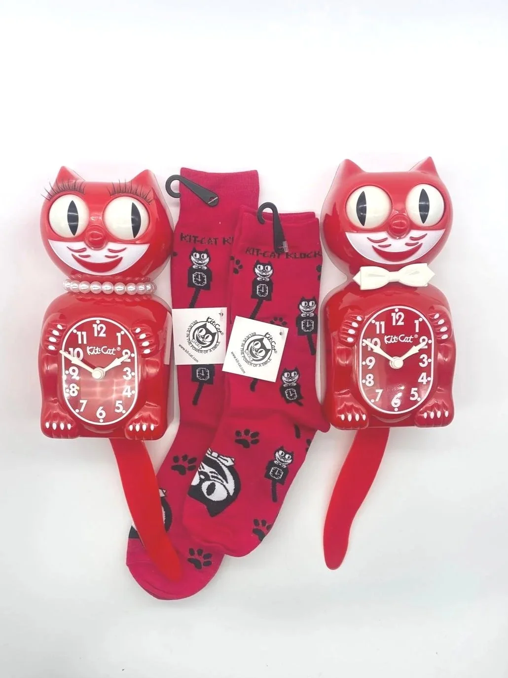 Valentines Special - Mr & Mrs Limited NEW Classic RED Male/Lady Kit-Cat Klock + Male/Lady Red Socks