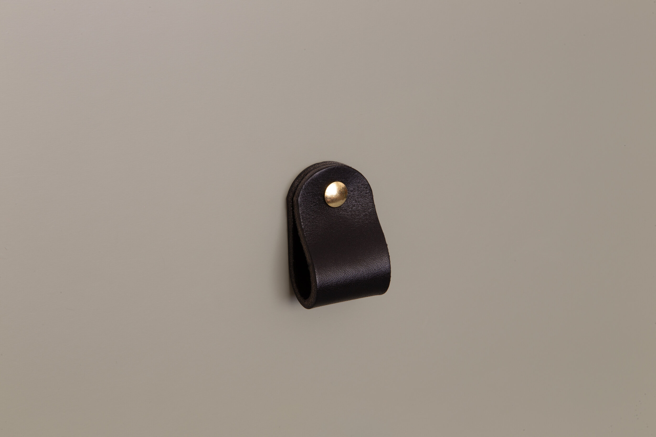 Black Leather Drawer Pull with Gold Screw