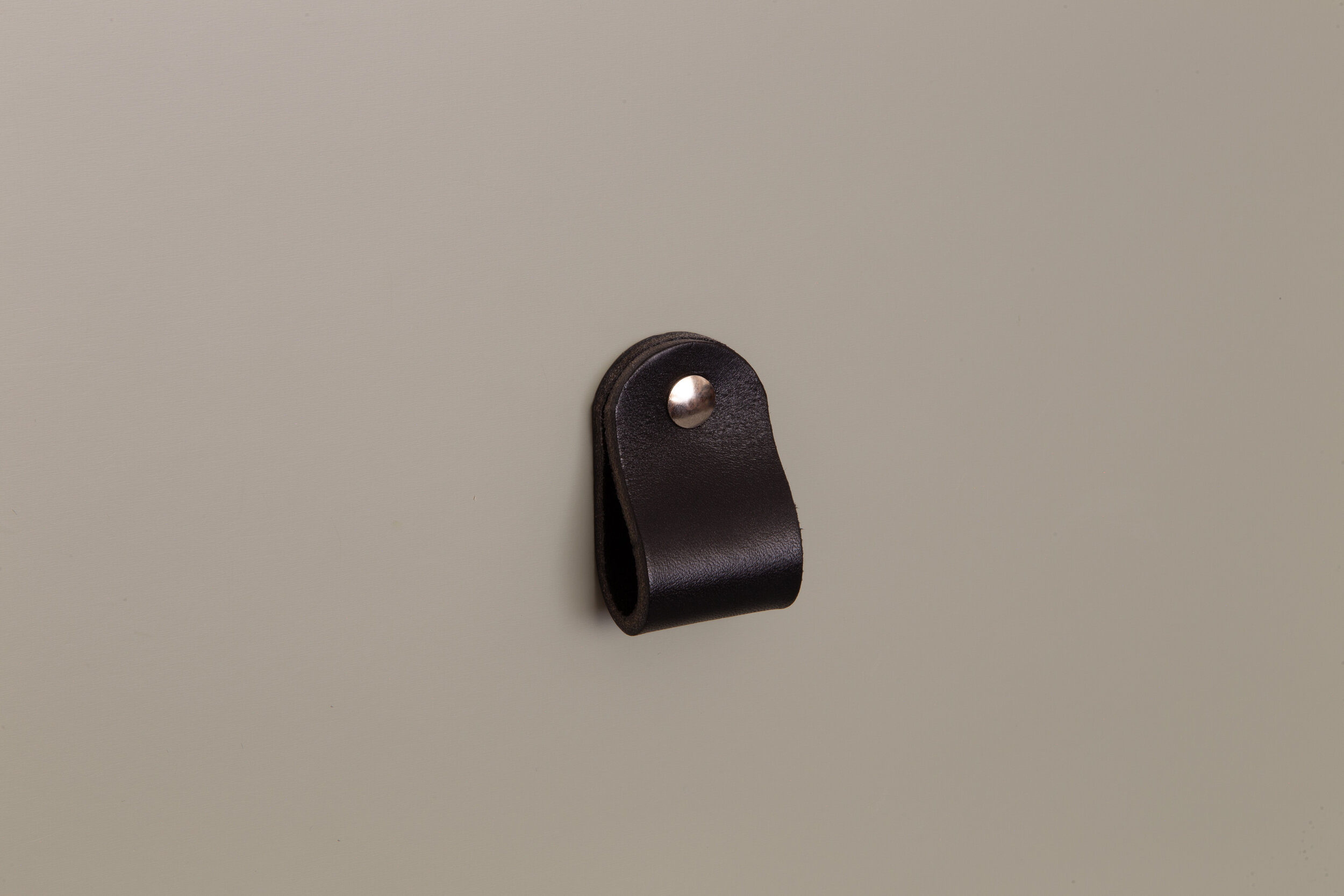 Black Leather Drawer Pull with Silver Screw