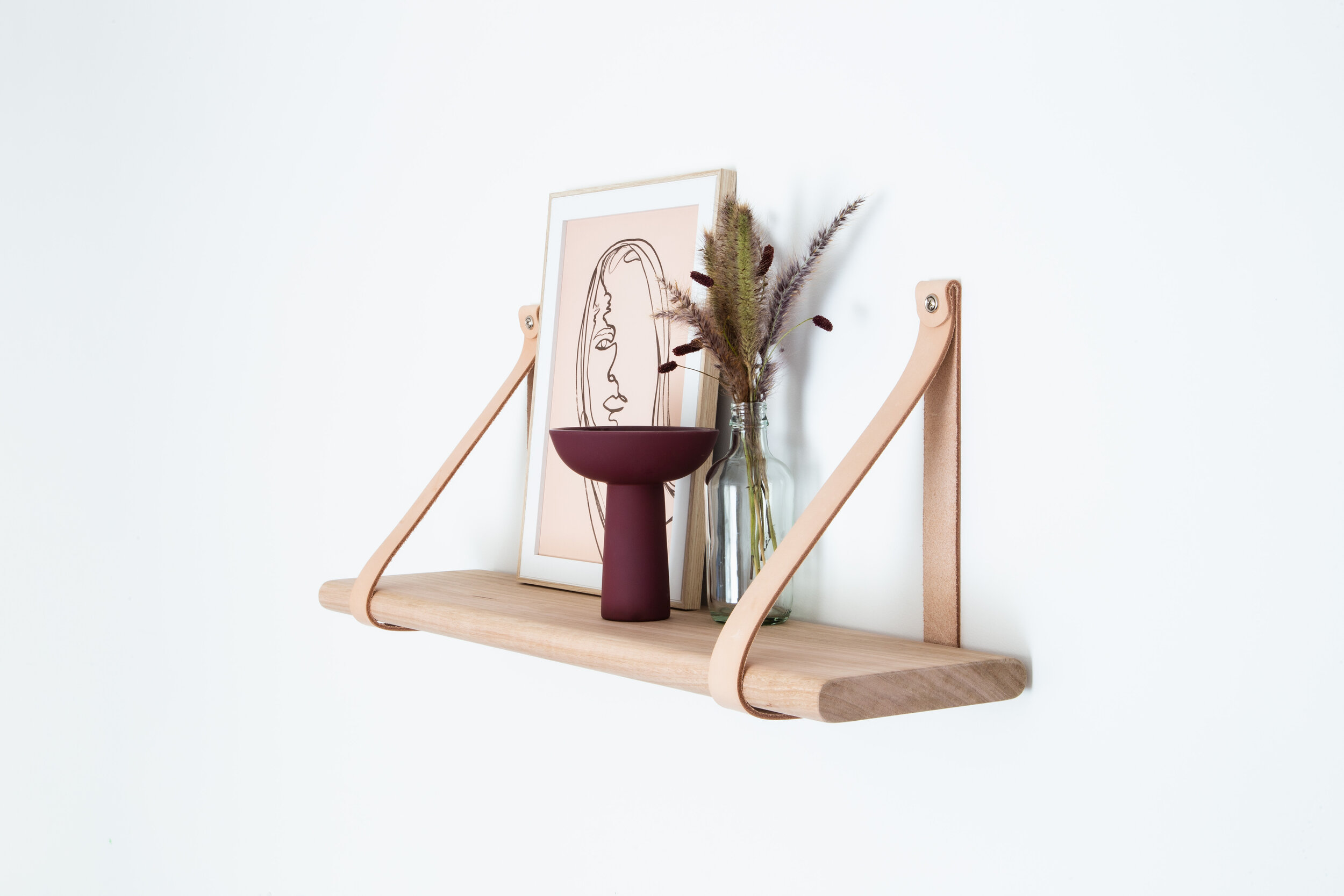 Wooden Shelf with Leather Straps