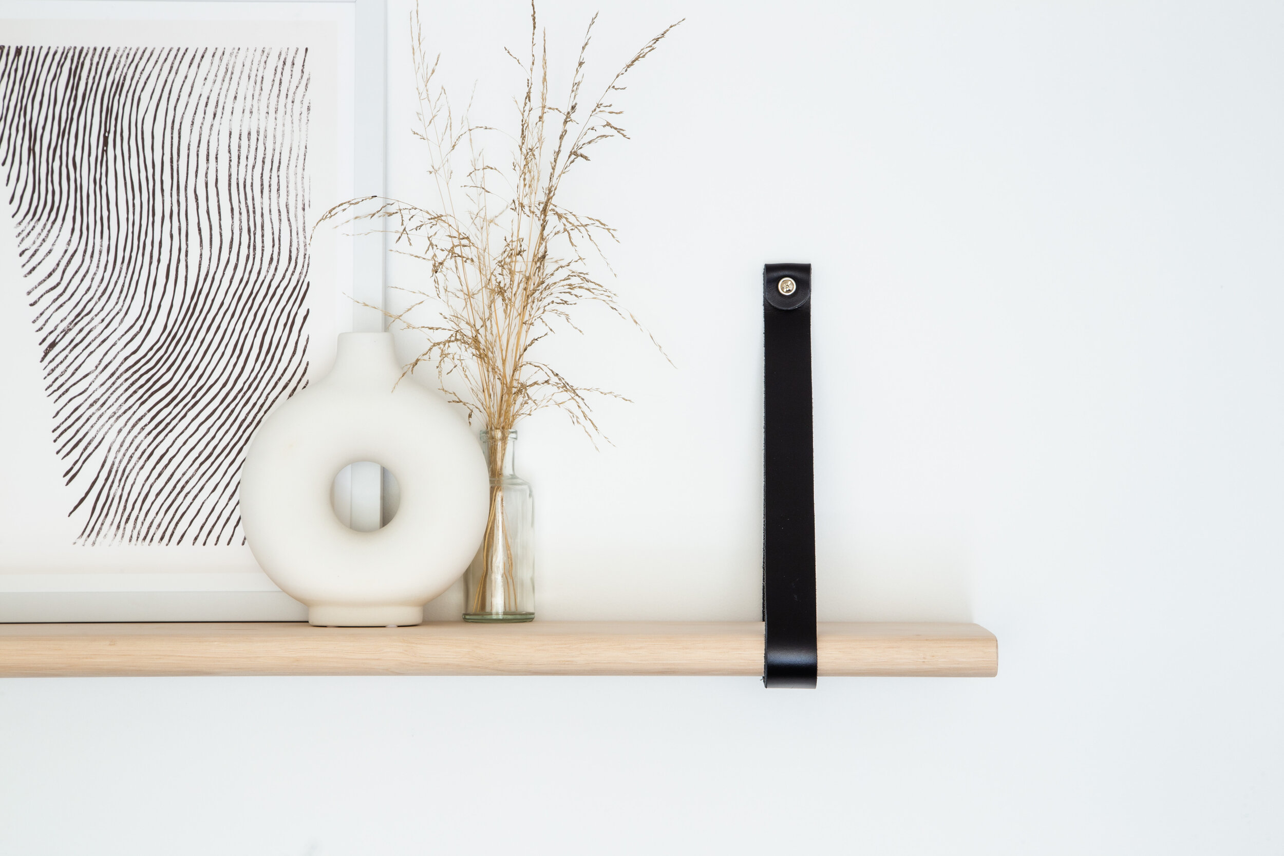 Leather Strap Shelf with Black Leather