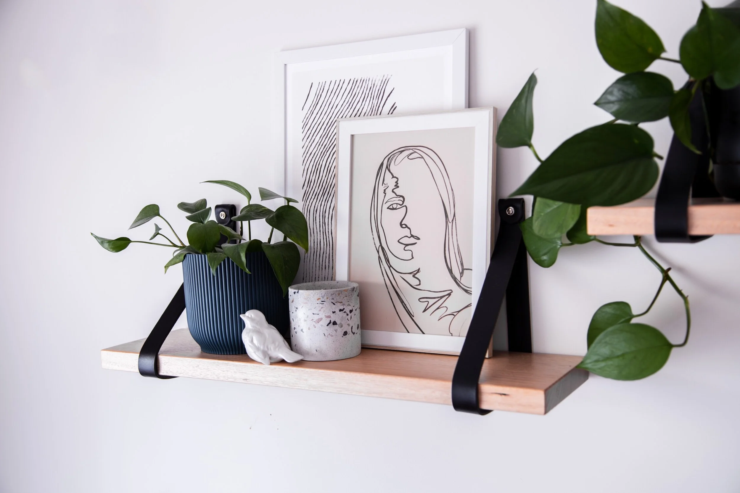 Leather Strap Shelf with Black Leather