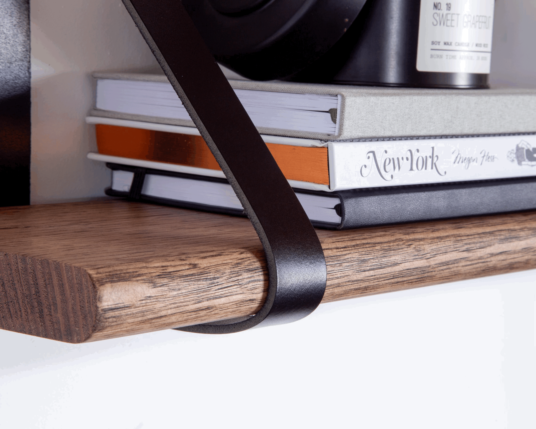 Dark Timber Leather Strap Shelf