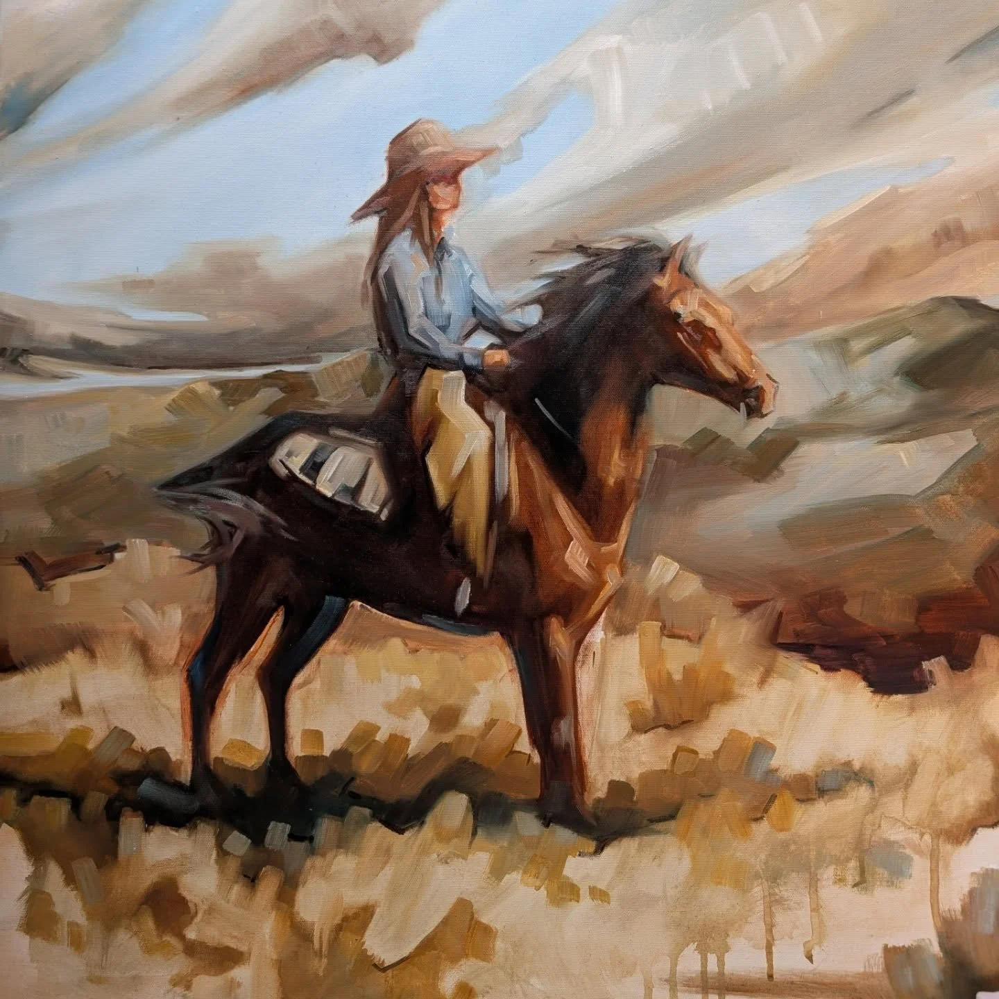 I grew up on a feisty pony and he shaped who I am today. This pony and cowgirl remind me of that. When @violetsleather_co  sent this photo in, I knew I had to paint it.Two strong minded individuals ready to take on the world. 

Comment HEIRLOOM and c