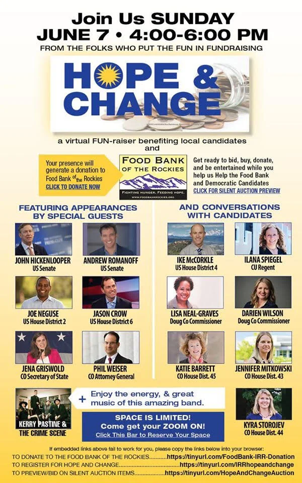 Hope and Change Virtual Fundraiser to Benefit Local Candidates and the Food Bank of the Rockies!