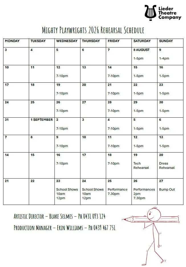 Mighty Playwrights 2026 rehearsal and performance schedule