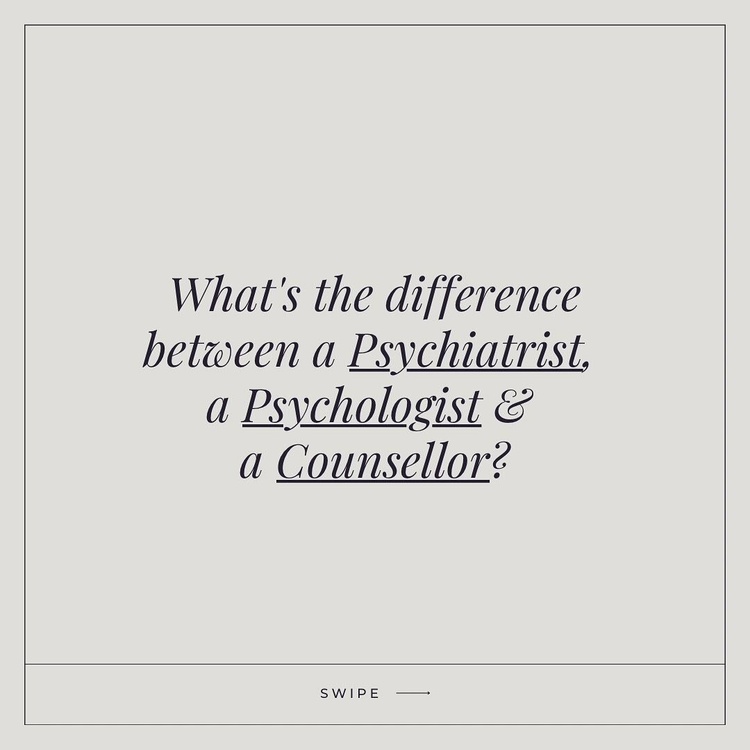 Psychiatrists, psychologists and counsellors are three types of mental health professionals that often get confused with each other (or lumped together as one) by those seeking mental health support. They each have different scopes of practice, and k