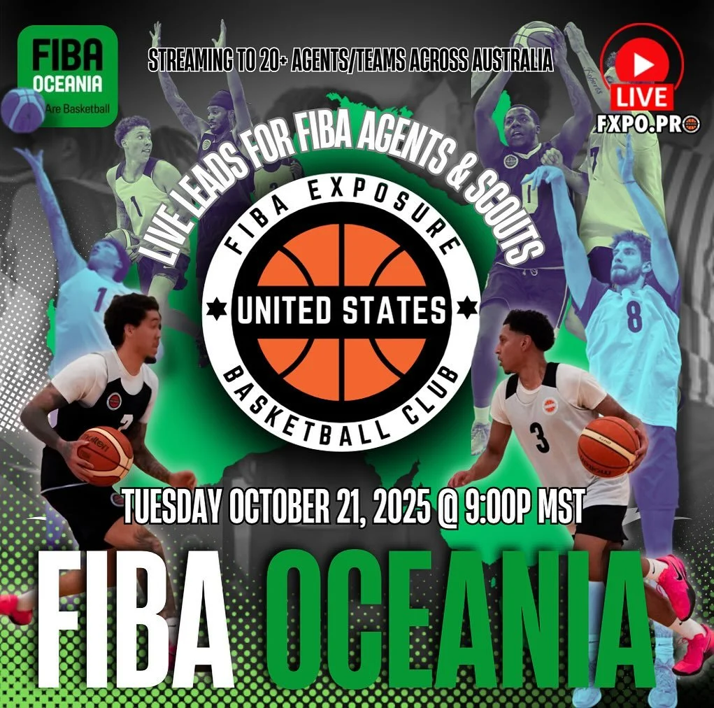 📌WEEK 2 of 8 FIBA WORLD TOUR. Live-streaming to FIBA regions worldwide.
🌏FIBA OCEANIA🌏
‼️Tonight‼️Tuesday, October 21, 2025, 
@9:00 PM MST!
This initiative connects agents and teams with top American players- the most valued exports in FIBA-off