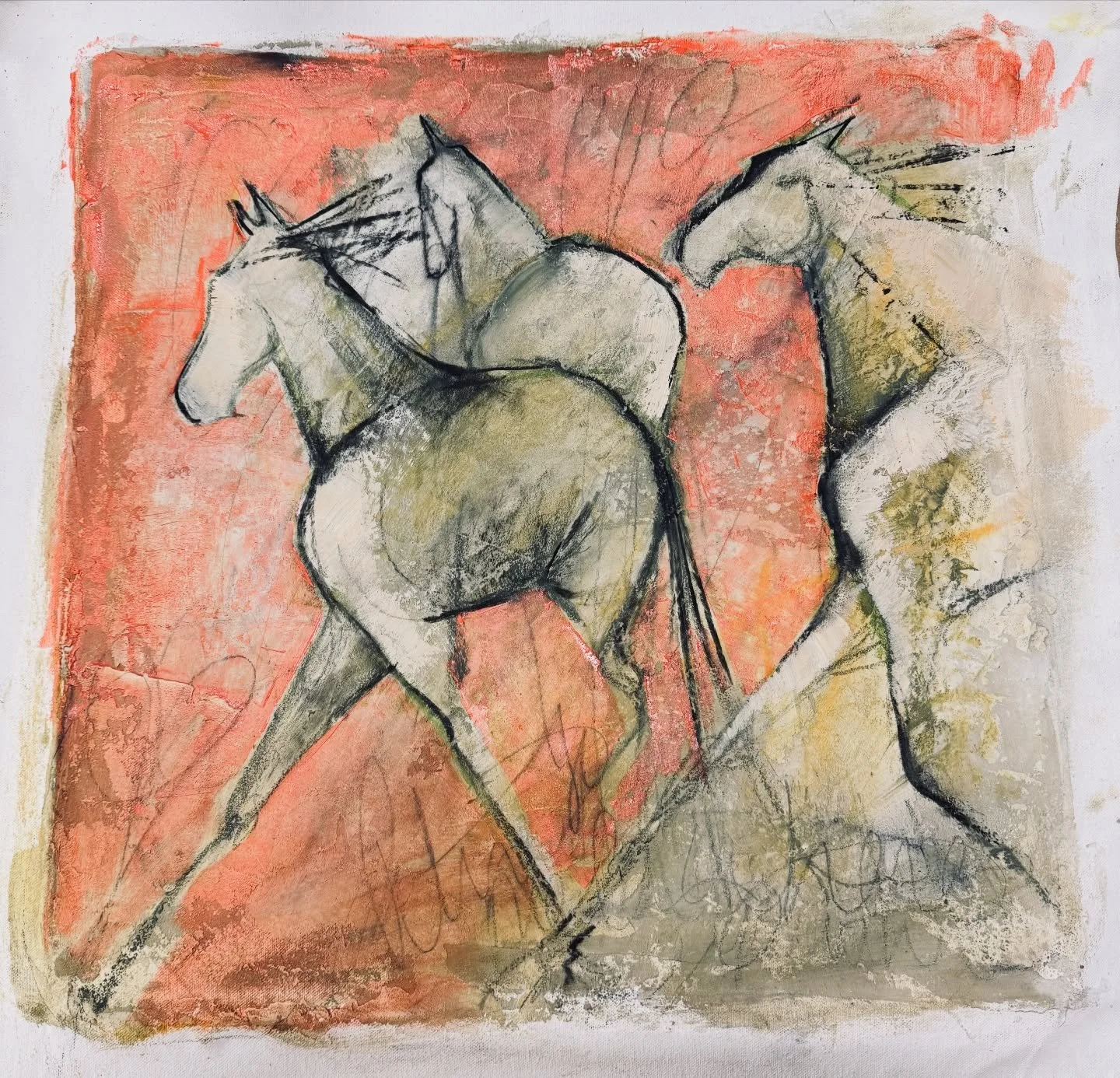 Many explorations going on in the studio right now ..

This one on the studio wall &hellip; well on the floor actually as I&rsquo;m experimenting with working on unstretched canvas. 
I&rsquo;ve never worked on canvas, usually preferring board but I&r