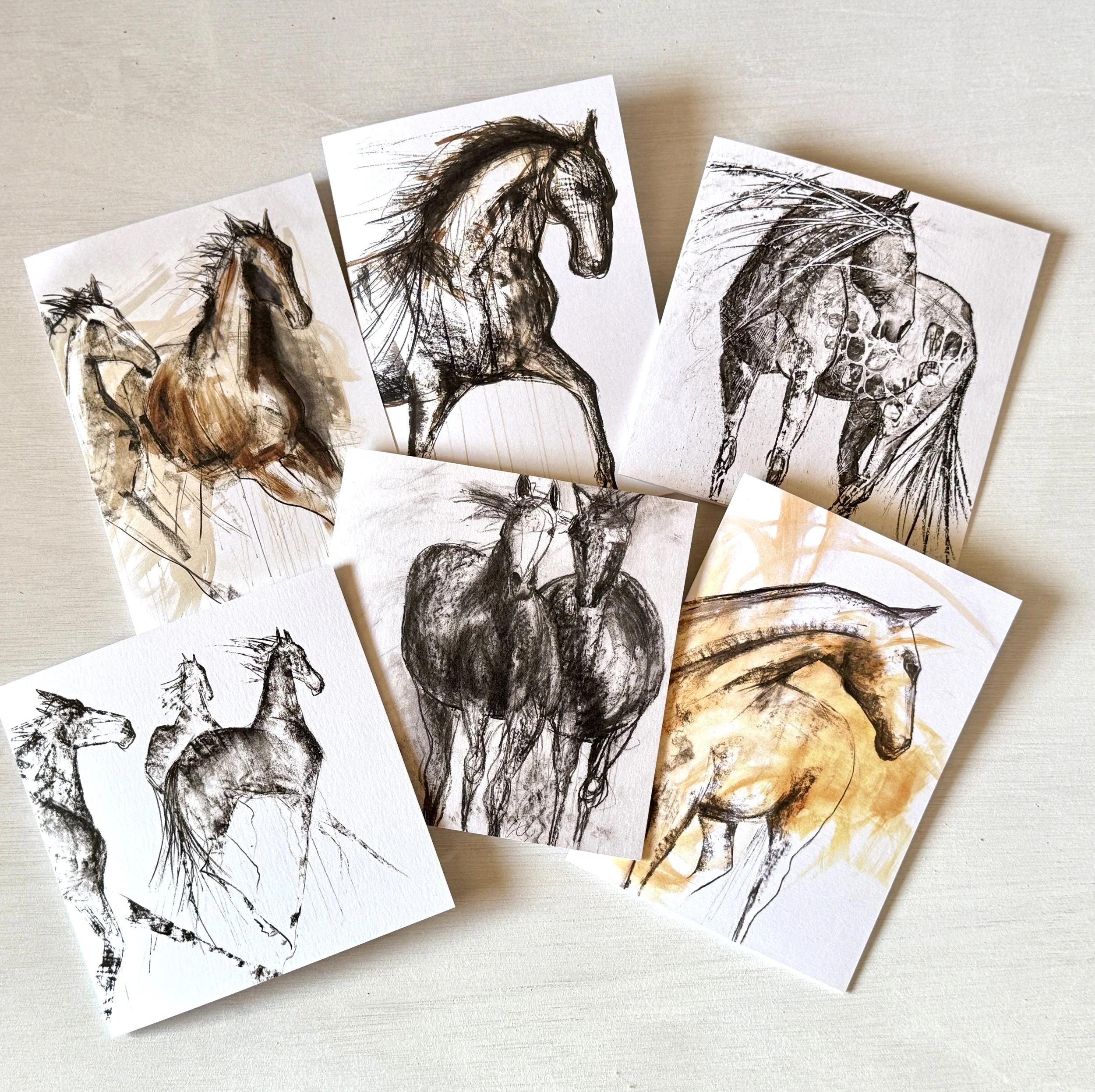 HORSE ART CARDS - Pack of 6 Greeting Cards