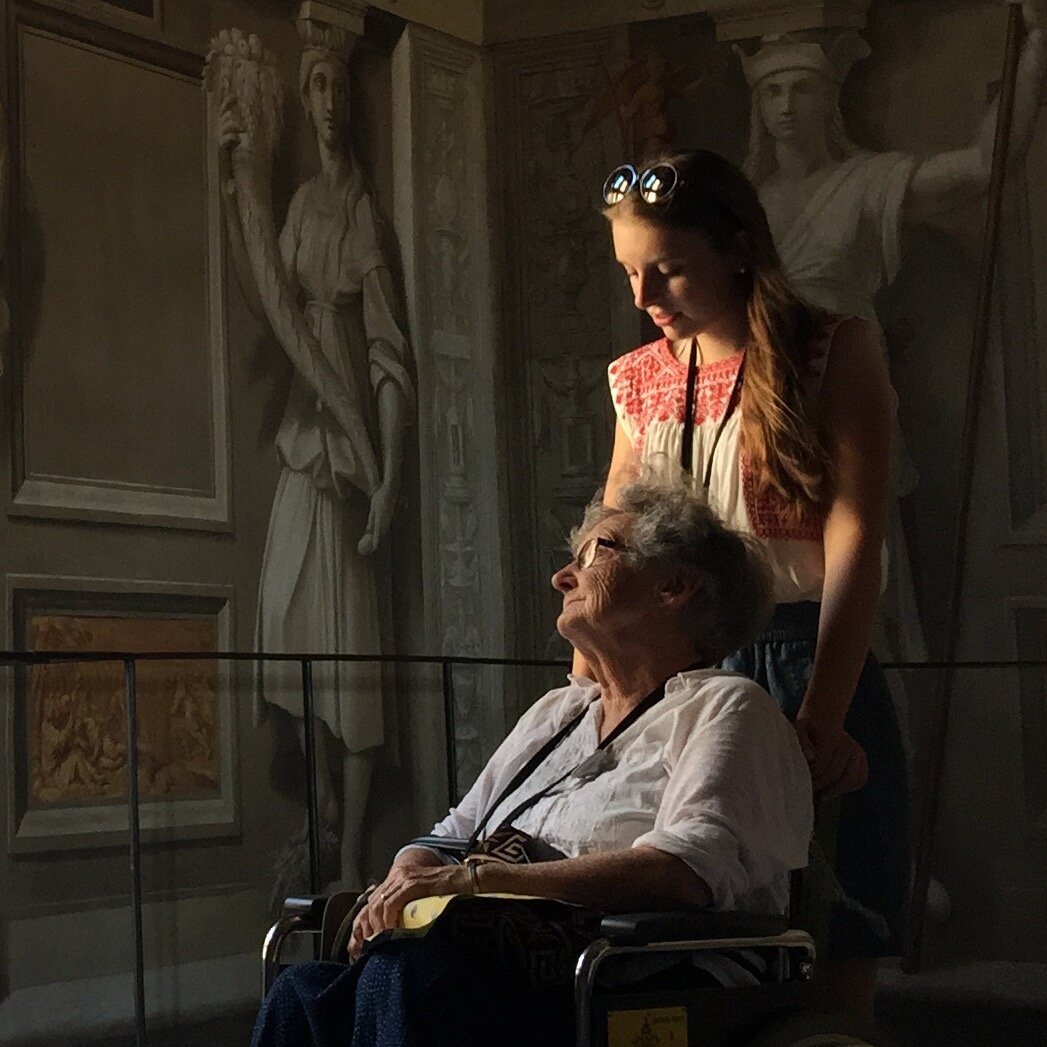 Lenny Erickson and her granddaughter Caroline at the Villa Borghese, Rome